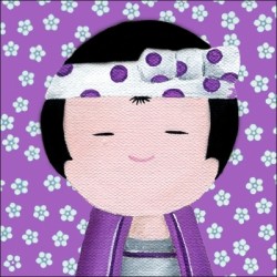 Tableau KOKESHI garçon violet aux fleurs