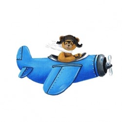 Tableau ours en avion bleu