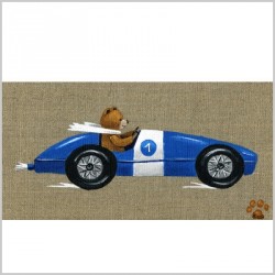 Tableau ours garçon en voiture bleue