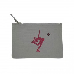 Pochette grise patineuse rose