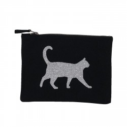 Pochette noire chat argenté