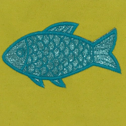 Pochette jaune poisson pailleté turquoise